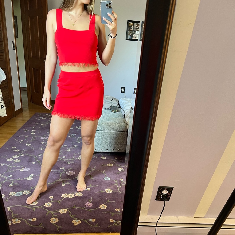 Red Fringe Top Set